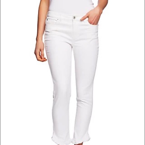 NWT CeCe Classic Skinny Cropped White Ruffle Hem Jeans Size 0 - Picture 2 of 9